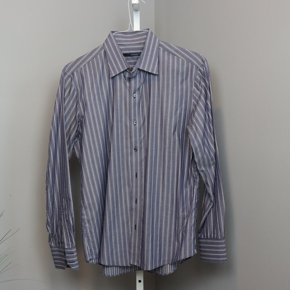 Zachary Prell‎ Navy Blue Striped Button-Up Dress Shirt Men’s Medium